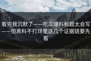 看完我沉默了——吃瓜爆料标题太会写——但黑料不打烊里这几个证据链要先看