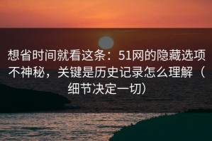 想省时间就看这条：51网的隐藏选项不神秘，关键是历史记录怎么理解（细节决定一切）